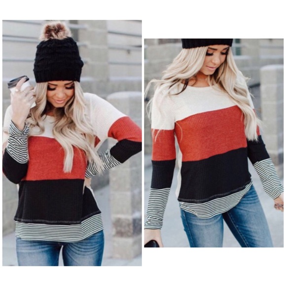 🎉HP🍁⚠️ 1 LEFT: SM•Colorblock Splice/Striped Top! - Picture 2 of 7